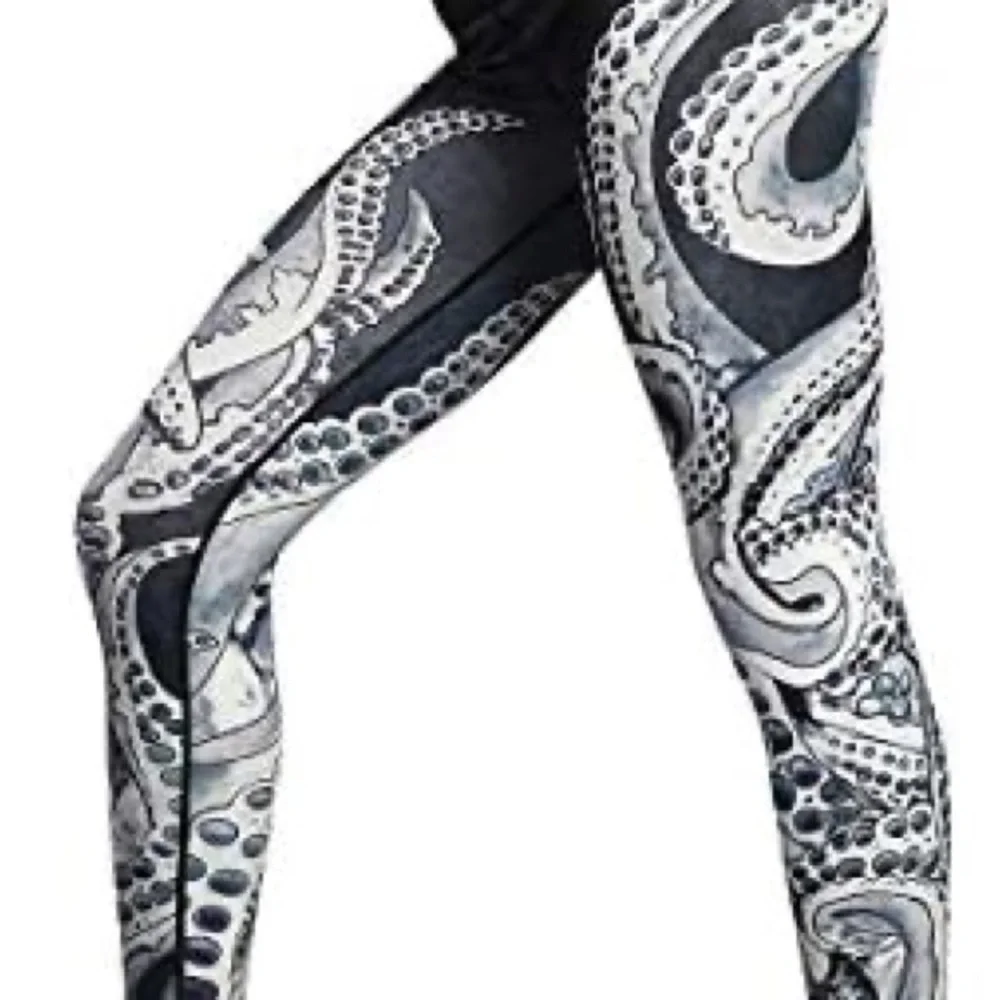Octopus Tentacle Print Yoga Leggings - Black and Gray